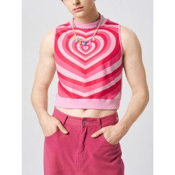 Mens Heart Print Crew Neck Sleeveless Tank