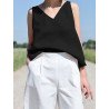 Solid V-neck Sleeveless Casual Cotton Tank Top For Women