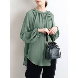 Solid Long Sleeve Round Neck Casual Blouse