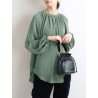 Solid Long Sleeve Round Neck Casual Blouse