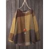 Plaid Print O-neck Long Sleeve Asymmetrical Blouse for Women