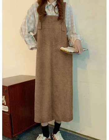 Solid Corduroy Sleeveless Casual Dress For Women