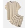 Mens Seam Detail Applique Crew Neck Solid Color Two Pieces Outfits