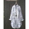 Letters Print Pocket Button Long Sleeve Lapel Loose Blouse