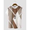 Mens Irregular Color Block Striped Crew Neck Short Sleeve T-Shirts