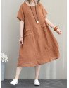 Crew Neck Short Sleeve Soild Color Casual Dress