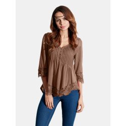 Sexy V Neck Lace Crochet 3/4 Sleeve Slim Blouse for Women