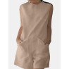 Solid Color Sleeveless O-neck Pocket Jumpsuit