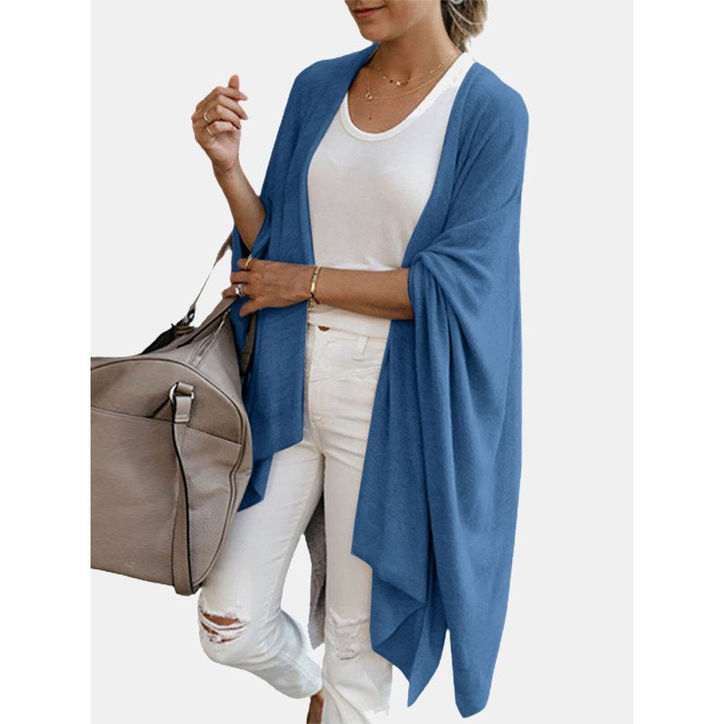 Solid Dolman Sleeve Open Front Casual Kimono