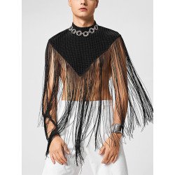 Mens Tassel Hem High Neck Cloak