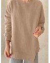 Asymmetrical Hem Solid Crew Neck Long Sleeve Sweatshirt