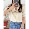 Contrast Color Puff Sleeve Button Front Loose Shirt