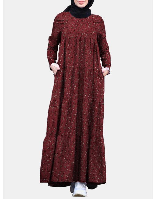 Floral Print Pocket Long Sleeve Casual Maxi Dress For Women