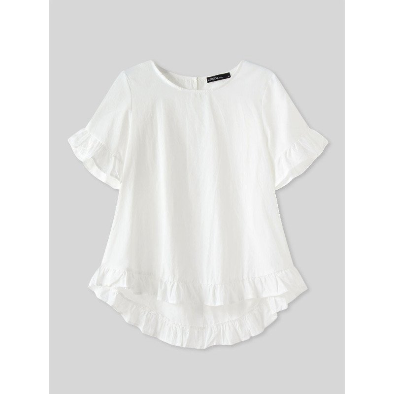 Solid Color Ruffle Sleeve Plus Size Casual Blouse