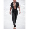 Men Cargo Short Sleeve V Neck Overalls Long Pants Jumpsuit