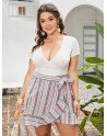 Plus Size Striped Knotted Ruffle Trim Skirt