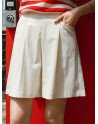 Women Solid Pleated Casual High Waist Shorts With Pocket