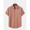 Mens Solid Concealed Placket Flap Pocket Cotton Short Sleeve Shirts