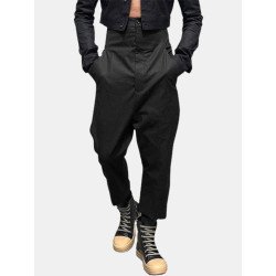Mens Solid High Waist Pocket Casual Pants