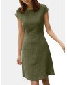 Invisible Zip Solid Short Sleeve Crew Neck Casual Dress
