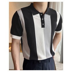 Mens Patchwork Lapel Short Sleeve Shirt