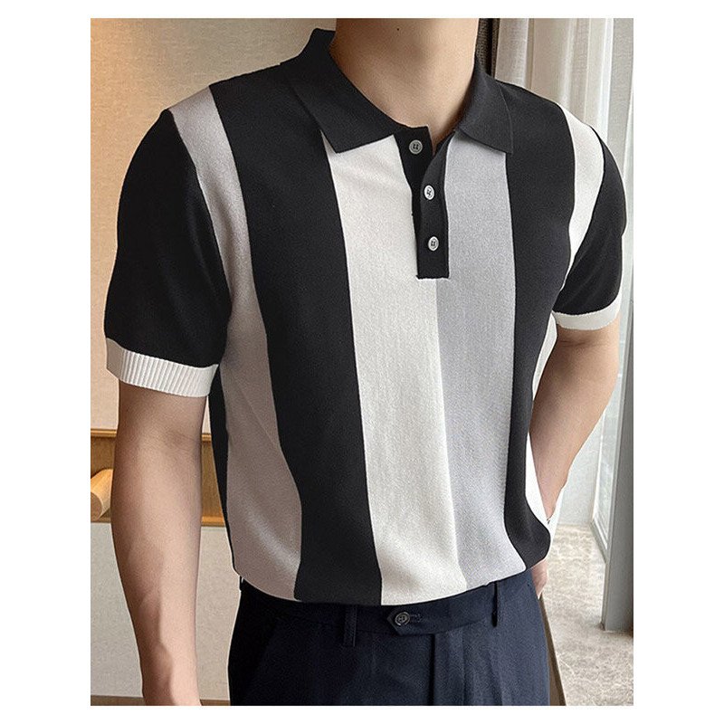 Mens Patchwork Lapel Short Sleeve Shirt