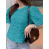 Textured Solid Puff Sleeve Crew Neck Women Blouse