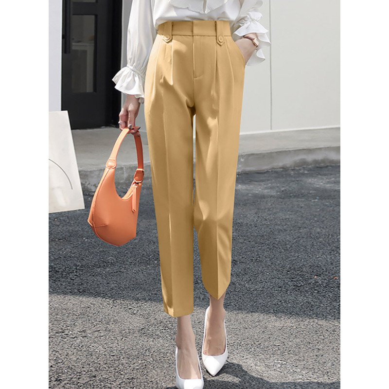 Solid Pocket Pleated Crop Pants For Women