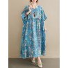 Allover Floral Print Crew Neck Loose Vintage Dress