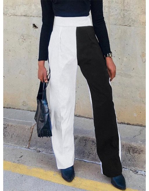 Men Contrast Color Patchwork High Waist Pants