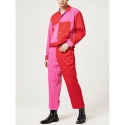 Mens Contrast Patchwork Long Sleeve Two Pieces Outfits