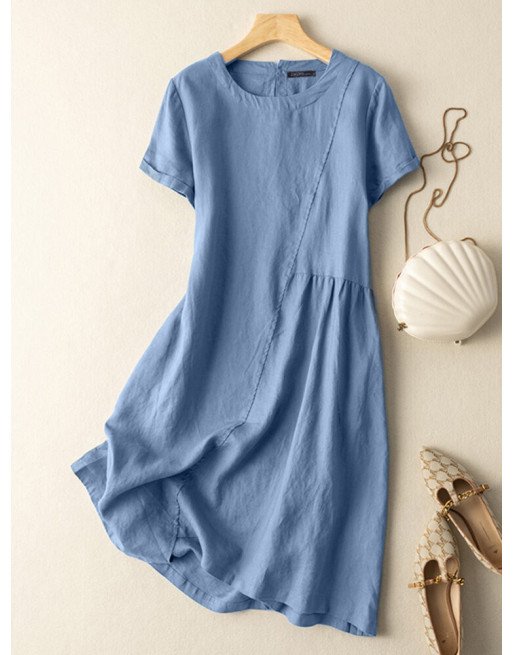 Solid Short Sleeve Crew Neck Casual Dress For Women