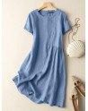 Solid Short Sleeve Crew Neck Casual Dress For Women