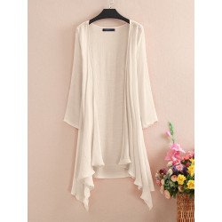 Solid Color Long Sleeve Asymmetrical Loose Kimono For Women