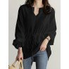 Solid Elastic Waist V Neck Long Sleeve Casual Blouse
