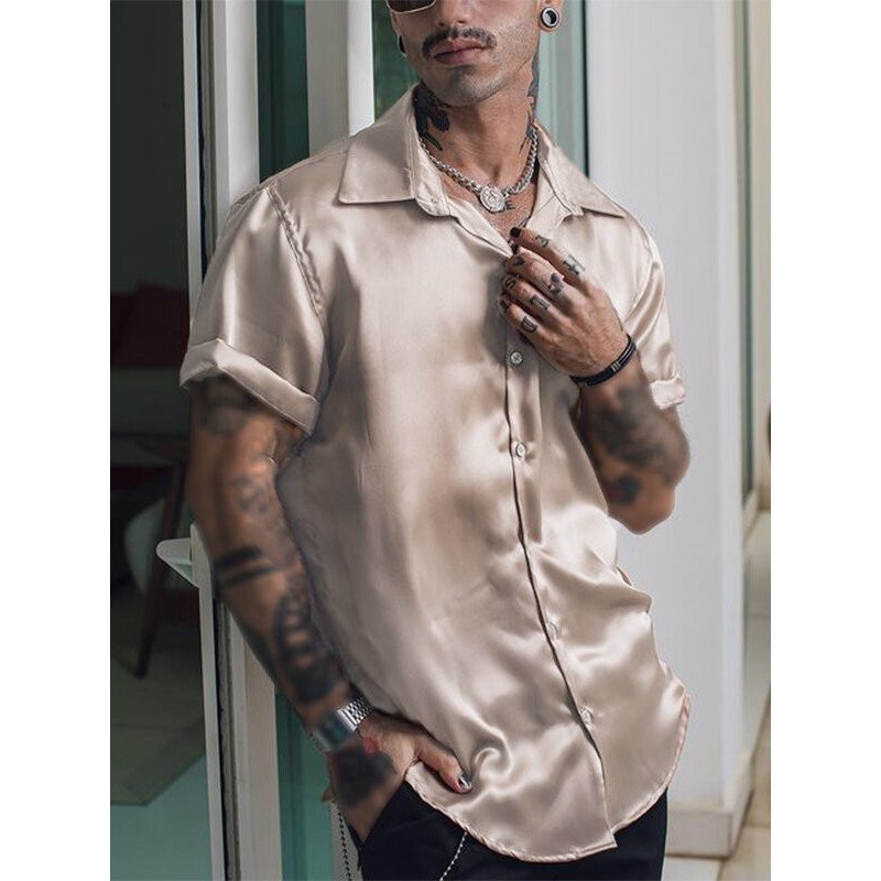 Men Shiny Casual Short-sleeved Shirt