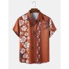 Mens Floral Coconut Tree Print Lapel Short Sleeve Shirts