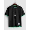 Mens Contrast Trim Patchwork Waffle Knit Short Sleeve T-Shirts