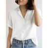 Solid Button Front Pocket Lapel Short Sleeve Shirt