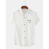 Mens Smile Face Print Button Up Short Sleeve Shirts