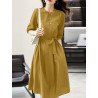 Solid Pocket Half Sleeve Button Front Dress With Belt