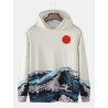 Mens Japanese Wave Red Sun Print Kangaroo Pocket Hoodies
