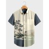 Mens Plant Landscape Print Button Up Short Sleeve Shirts