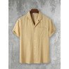 Mens Textured Revere Collar Solid Cotton Short Sleeve Shirts