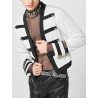 Mens Color Block Chain Metal Button Jacket