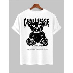 Mens Cartoon Bear Letter Print Crew Neck Short Sleeve T-Shirts