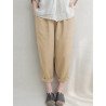 Plain Elastic Waist Pocket Casual Cotton Linen Pants