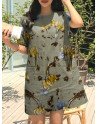 Flower Print Short Sleeve Pocket Crew Neck Vintage Dress