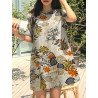 Flower Leaves Print Short Sleeve Crew Neck Vintage Dress