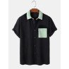 Mens Contrast Faux Suede Detail Corduroy Casual Short Sleeve Shirts